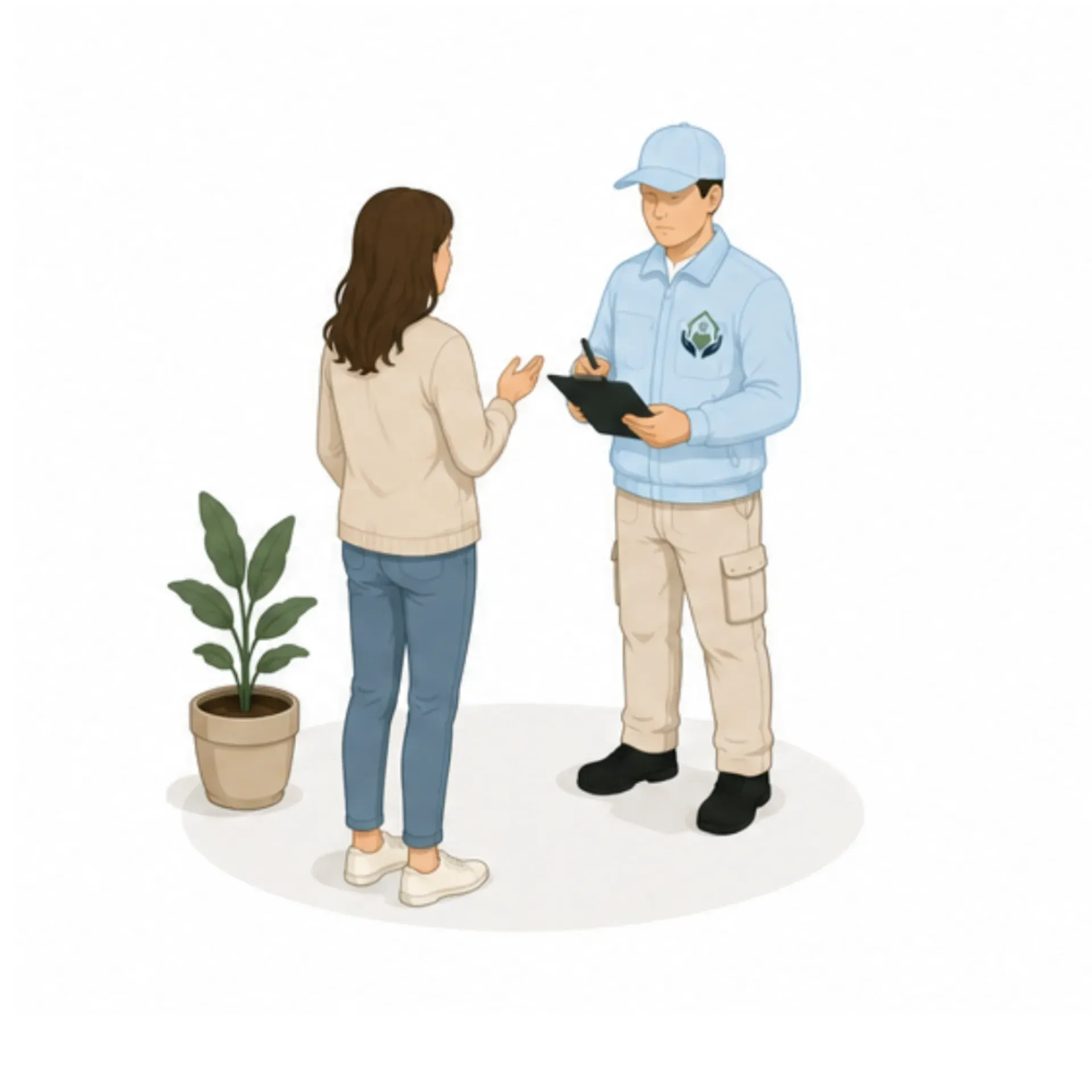 Rydningsservice medarbejder taler med kunde om service.
